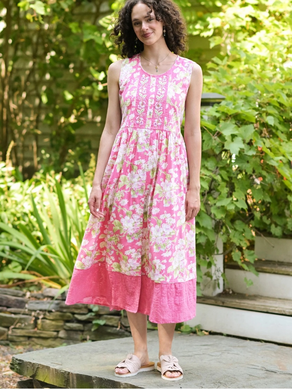 April Cornell Pink Floral Sleeveless Dress